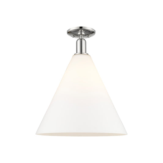 Innovations Berkshire Glass 16in 1-Light Semi-Flush Mount | Industrial Polished Nickel and Matte White Glass | Damp-Rated | Model 716-1C-PN-GBC-161