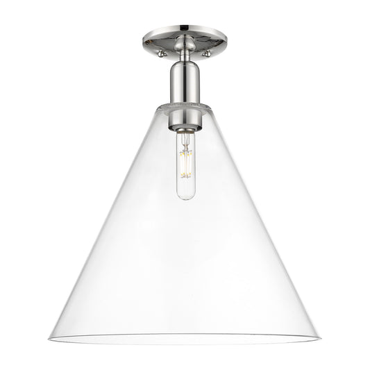 Innovations Berkshire Glass 16in 1-Light Semi-Flush Mount | Industrial Modern Polished Nickel Steel and Clear Glass | Entryway & | Model 716-1C-PN-GBC-162