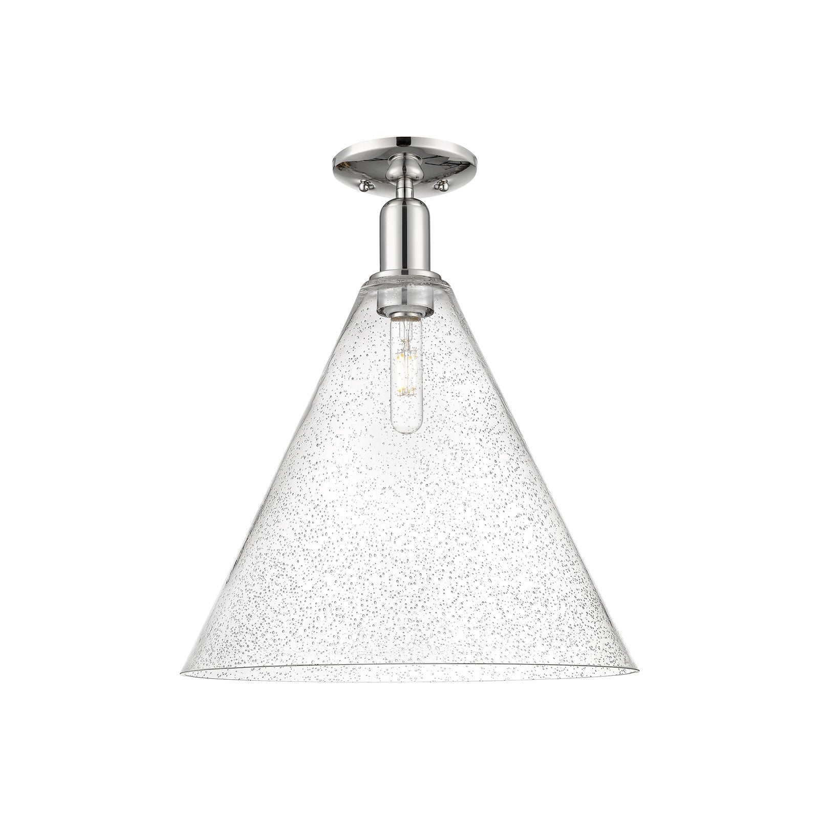 Innovations Berkshire Glass 16in 1-Light Semi-Flush Mount | Industrial Polished Nickel and Seedy Glass Cone Shade | Hallway & | Model 716-1C-PN-GBC-164
