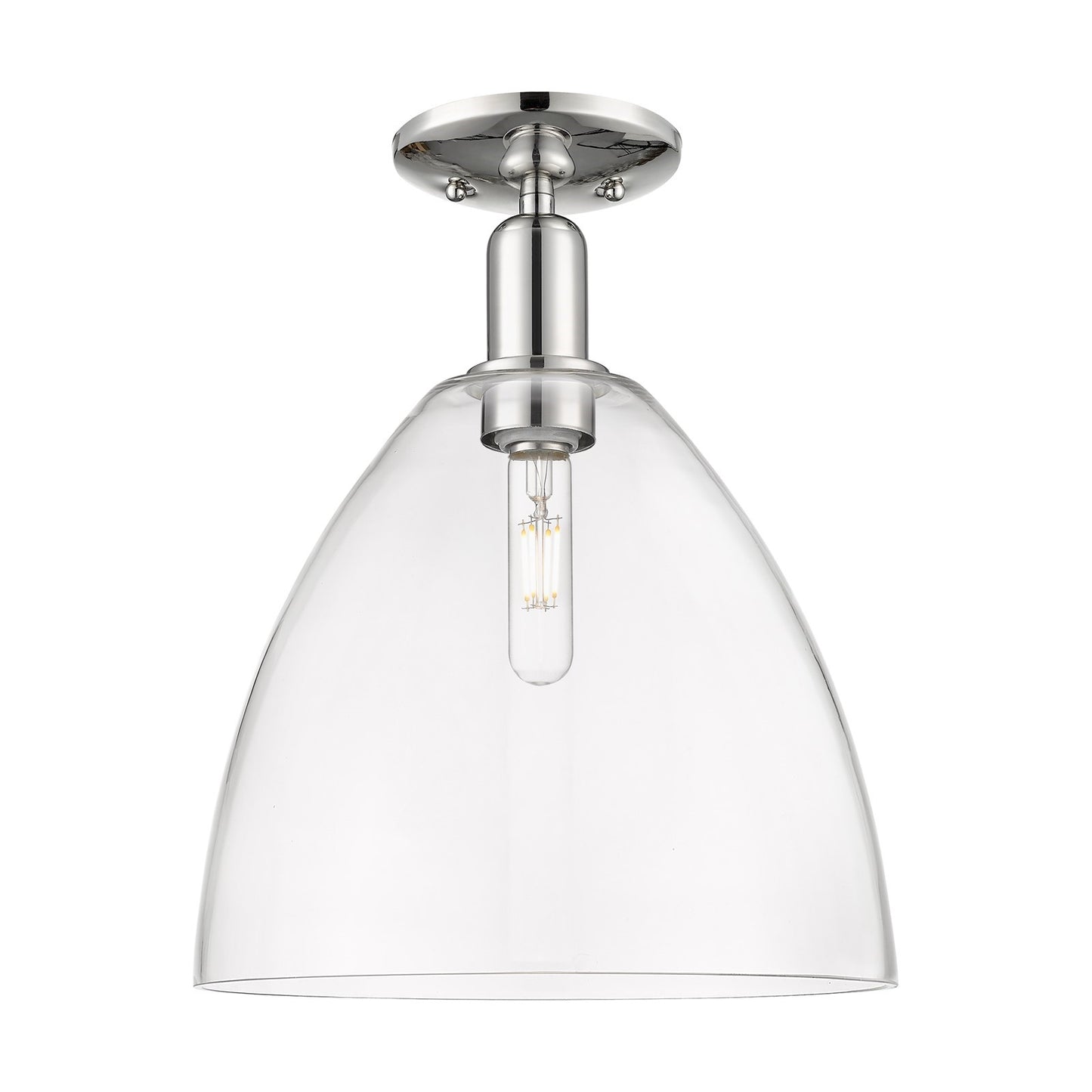 Innovations Bristol 12in 1-Light Semi-Flush Mount | Polished Nickel Steel, Cast Brass and Clear Glass | Damp Location Entryway & | Model 716-1C-PN-GBD-122