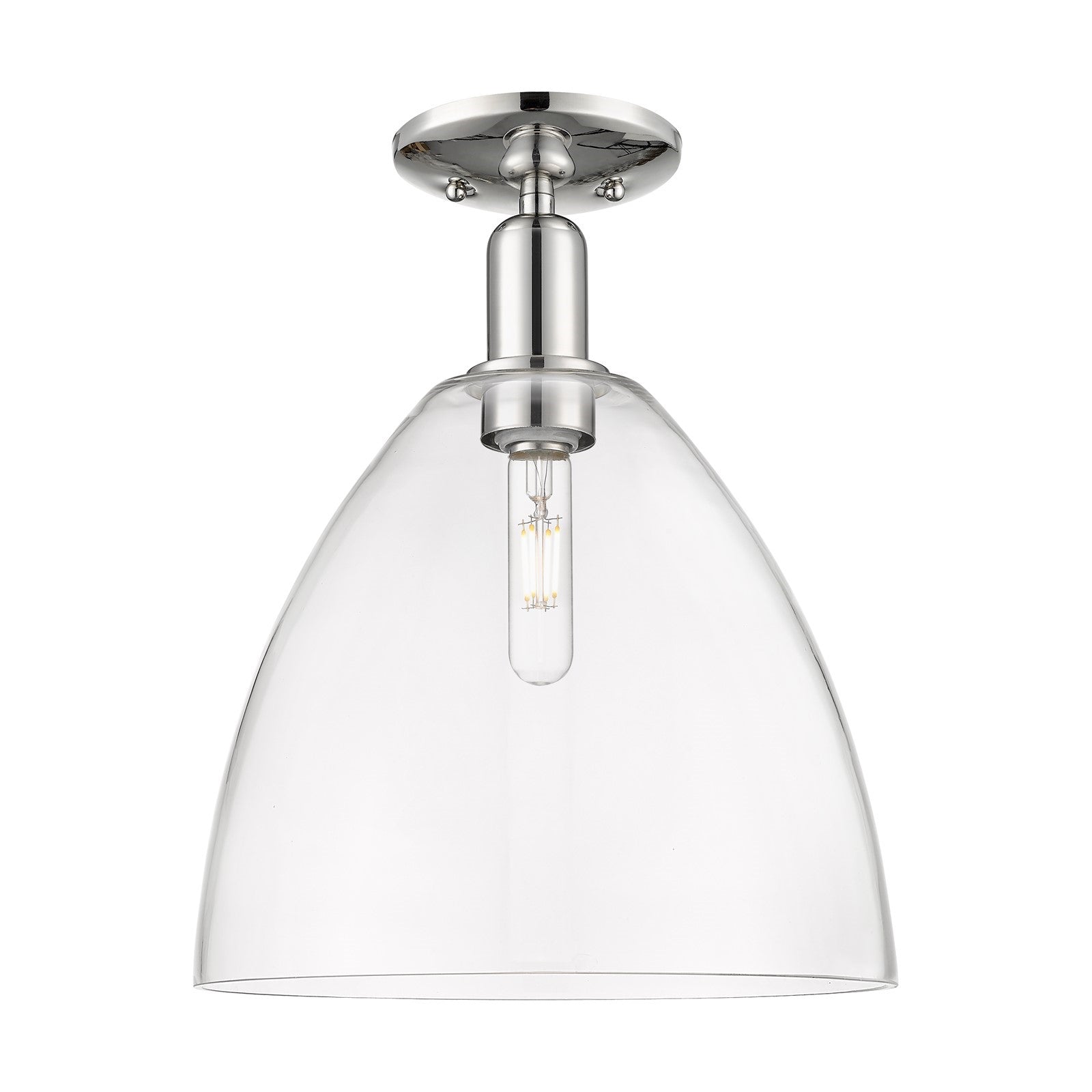 Innovations Bristol 12in 1-Light Semi-Flush Mount | Polished Nickel Steel, Cast Brass and Clear Glass | Damp Location Entryway & | Model 716-1C-PN-GBD-122