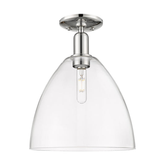 Innovations Bristol 12in 1-Light Semi-Flush Mount | Polished Nickel Steel, Cast Brass and Clear Glass | Damp Location Entryway & | Model 716-1C-PN-GBD-122