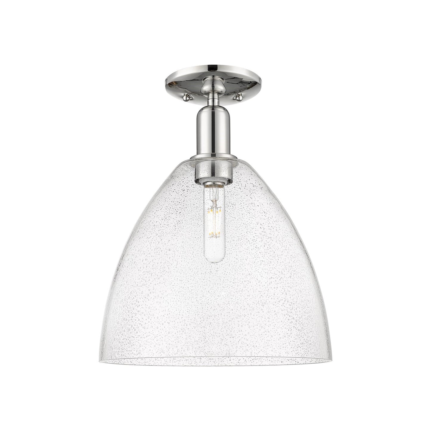 Innovations Bristol 12in 1-Light Semi-Flush Mount | Industrial Polished Nickel Steel and Seedy Glass | Entryway & Hallway | 12 x | Model 716-1C-PN-GBD-124