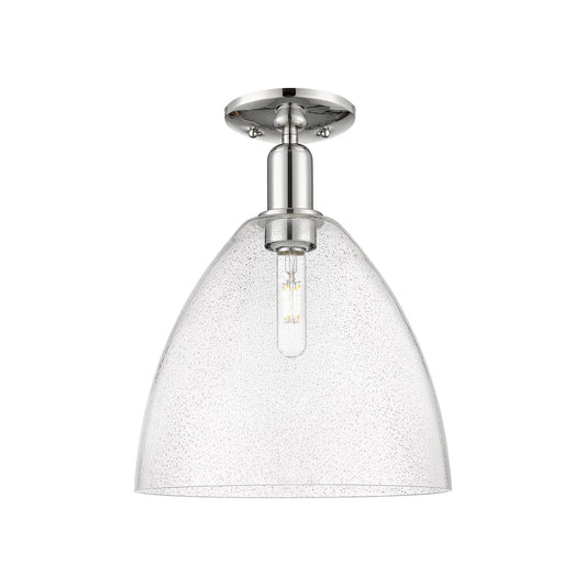 Innovations Bristol 12in 1-Light Semi-Flush Mount | Industrial Polished Nickel Steel and Seedy Glass | Entryway & Hallway | 12 x | Model 716-1C-PN-GBD-124