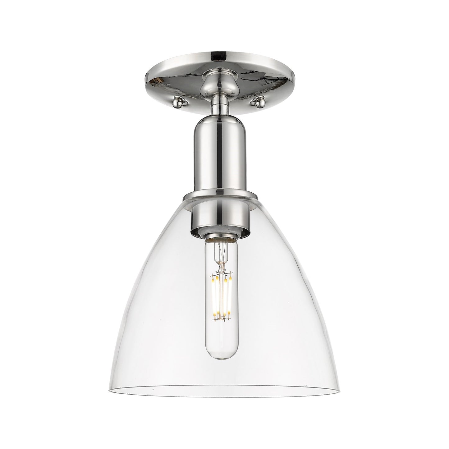 Innovations Bristol 8in 1-Light Semi-Flush Mount | Industrial Polished Nickel and Clear Glass Dome Shade | Entryway & Hallway | Model 716-1C-PN-GBD-752