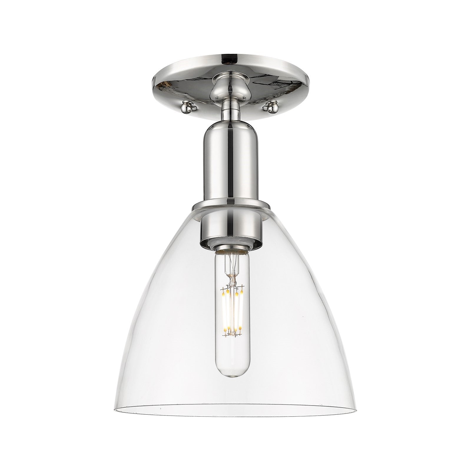 Innovations Bristol 8in 1-Light Semi-Flush Mount | Industrial Polished Nickel and Clear Glass Dome Shade | Entryway & Hallway | Model 716-1C-PN-GBD-752
