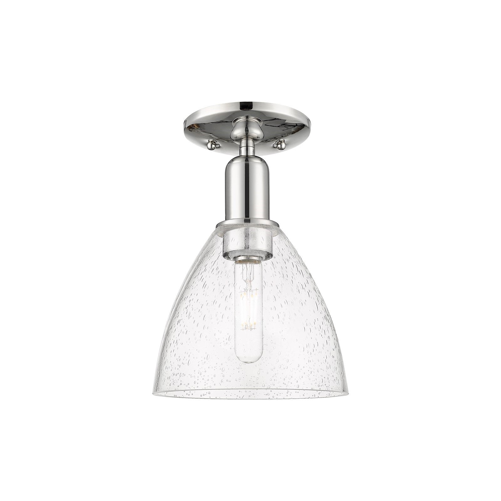 Innovations Bristol 8in 1-Light Semi-Flush Mount | Industrial Polished Nickel Steel and Seedy Glass Dome | Entryway & Hallway | Model 716-1C-PN-GBD-754