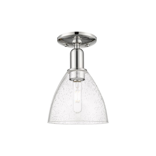Innovations Bristol 8in 1-Light Semi-Flush Mount | Industrial Polished Nickel Steel and Seedy Glass Dome | Entryway & Hallway | Model 716-1C-PN-GBD-754