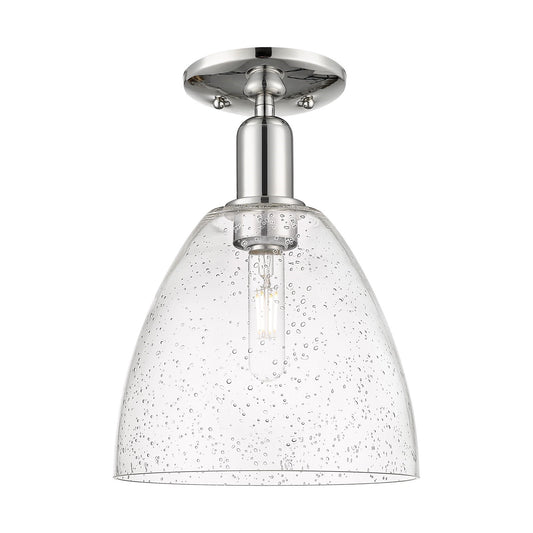 Innovations Bristol 9in 1-Light Semi-Flush Mount | Industrial Polished Nickel and Seedy Glass | Hallway & Entryway | 9 x 9 x 13 in | Model 716-1C-PN-GBD-94