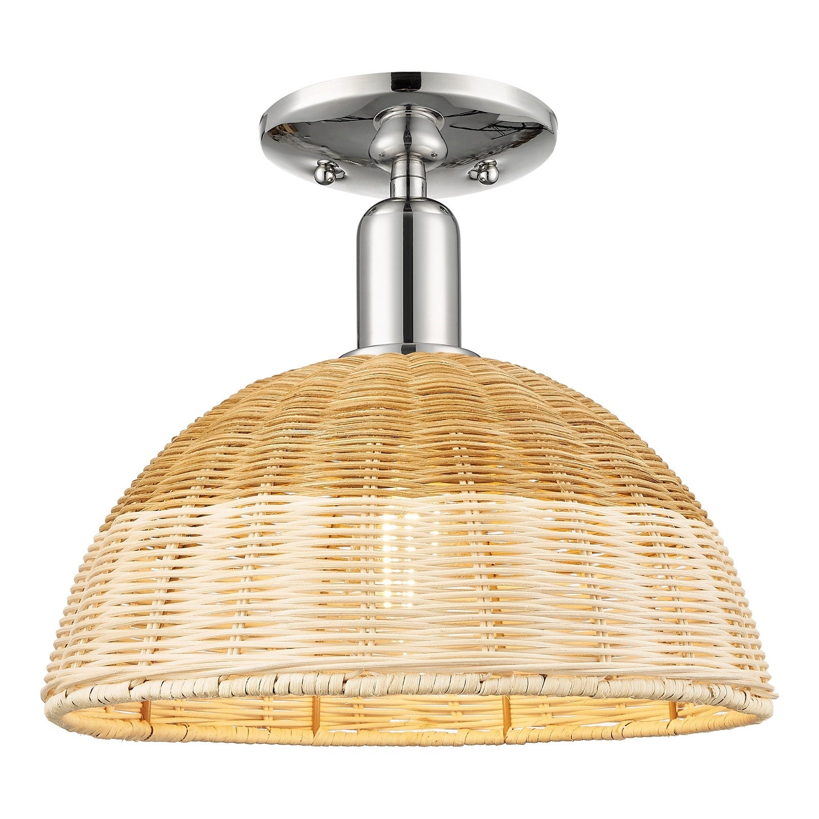 Innovations Natural Ballston Dome 12in 1-Light Semi-Flush Mount | Farmhouse Polished Nickel and Natural Fiber Basketweave | Model 716-1C-PN-NBD2-12-NAT