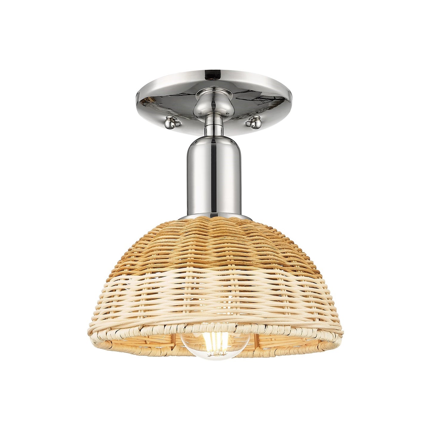 Innovations Natural Ballston Dome 7.5in 1-Light Semi-Flush Mount | Farmhouse Polished Nickel and Natural Fiber Dome Shade | Model 716-1C-PN-NBD2-75-NAT
