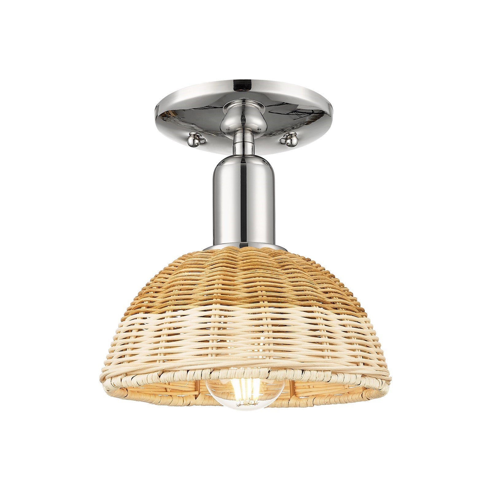 Innovations Natural Ballston Dome 7.5in 1-Light Semi-Flush Mount | Farmhouse Polished Nickel and Natural Fiber Dome Shade | Model 716-1C-PN-NBD2-75-NAT