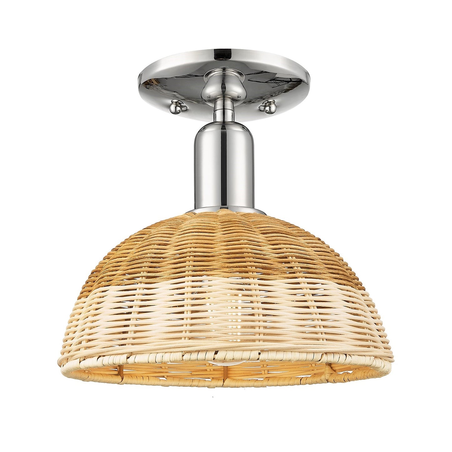 Innovations Natural Ballston Dome 9in 1-Light Semi-Flush Mount | Farmhouse Polished Nickel and Natural Fiber Basketweave | Model 716-1C-PN-NBD2-9-NAT