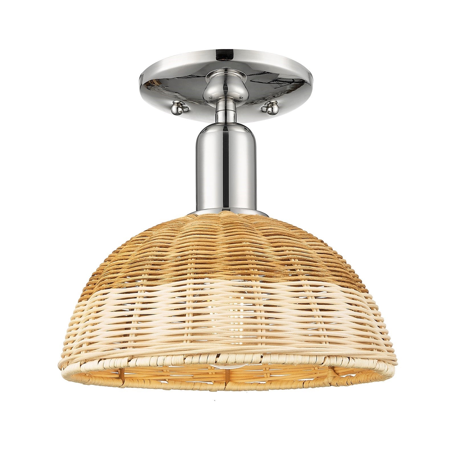 Innovations Natural Ballston Dome 9in 1-Light Semi-Flush Mount | Farmhouse Polished Nickel and Natural Fiber Basketweave | Model 716-1C-PN-NBD2-9-NAT