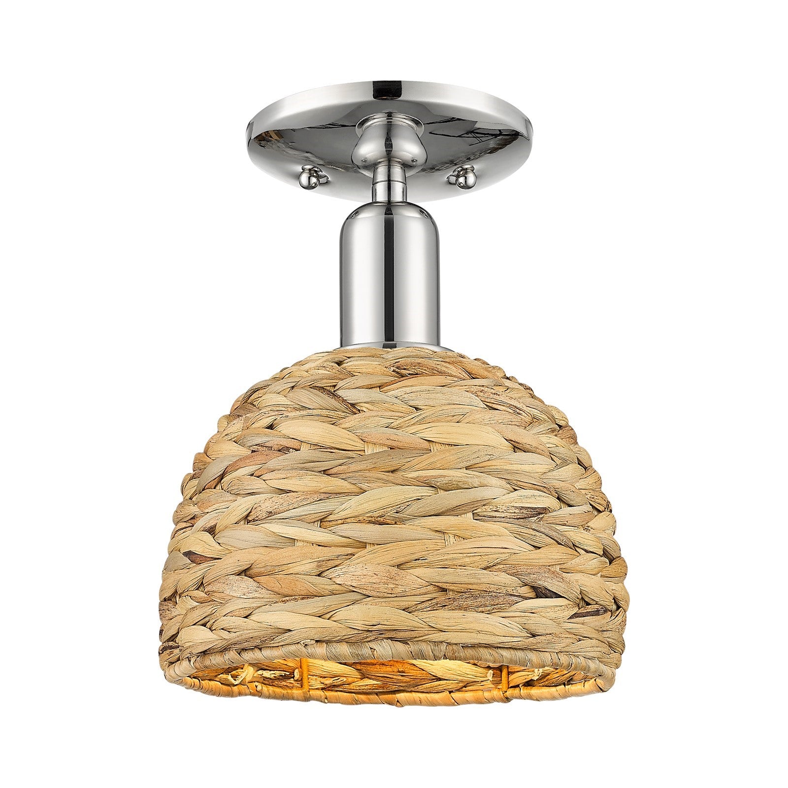 Innovations Woven Rattan 8in 1-Light Semi-Flush Mount | Rustic Farmhouse Polished Nickel and Natural Woven Rattan | Entryway & | Model 716-1C-PN-RBD-8-NAT