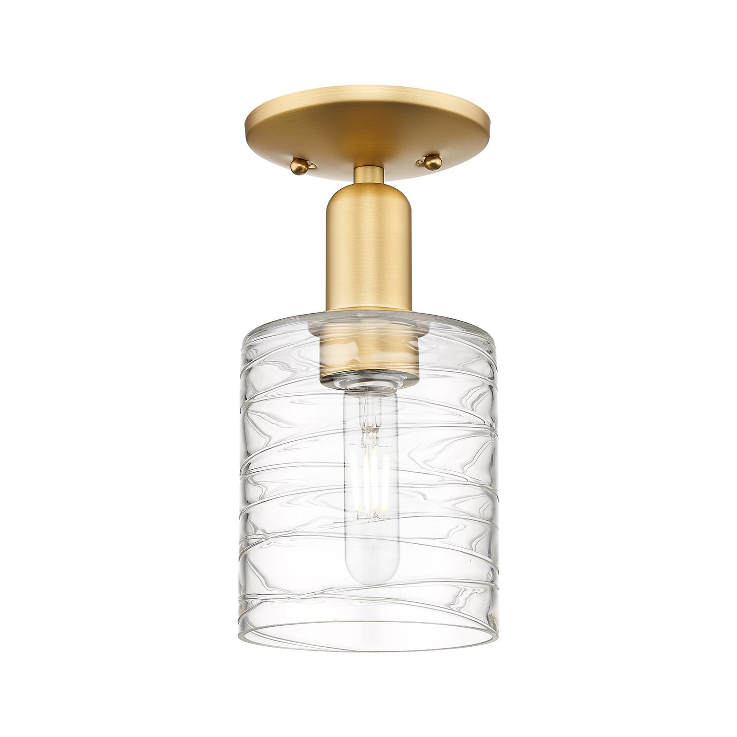Innovations Cobbleskill 5in 1-Light Semi-Flush Mount | Industrial Satin Gold Steel and Deco Swirl Glass | Entryway & Hallway | 5 x | Model 716-1C-SG-G1113