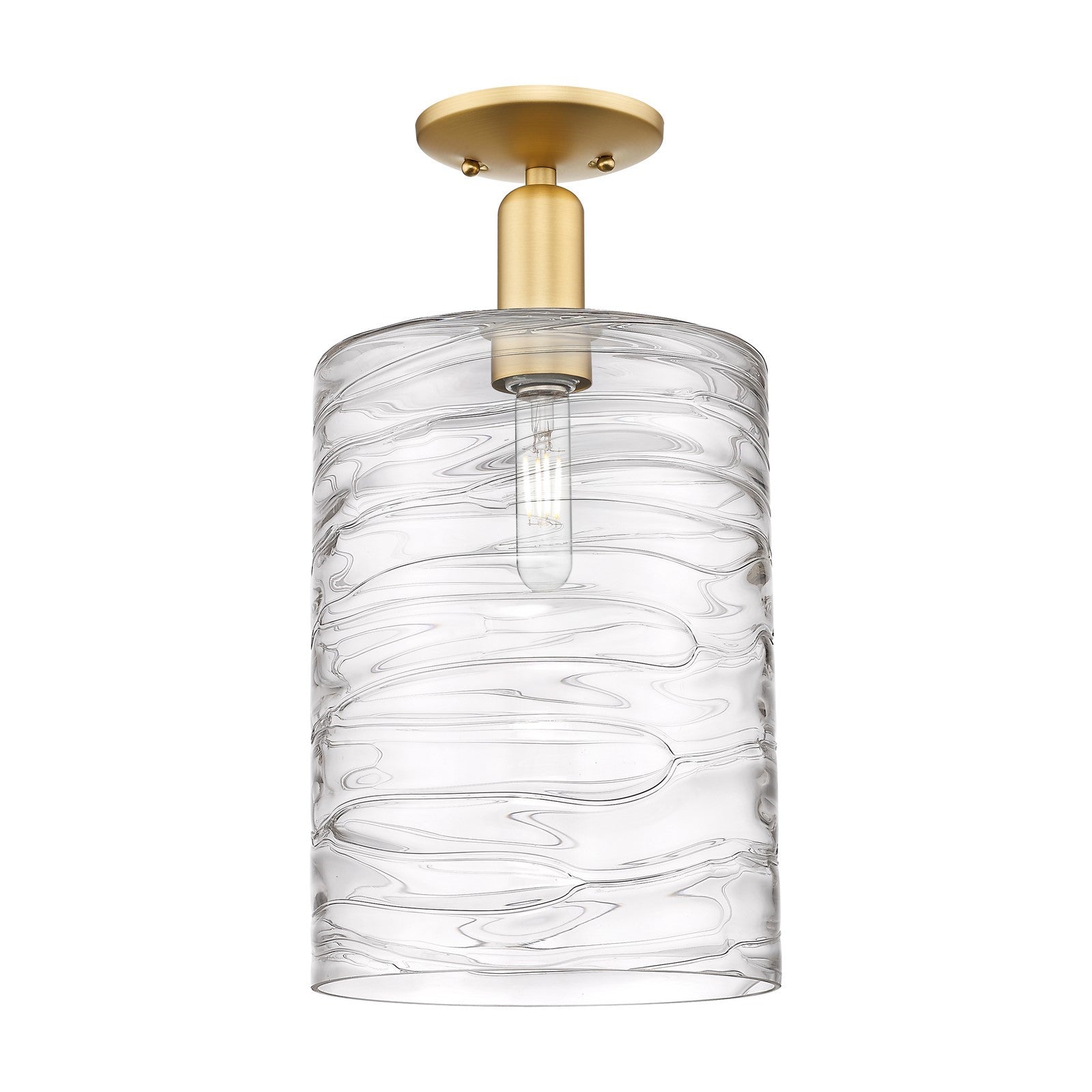 Innovations Cobbleskill 9in 1-Light Semi-Flush Mount | Industrial Satin Gold Steel and Deco Swirl Glass | Entryway & Hallway | 9 | Model 716-1C-SG-G1113-L