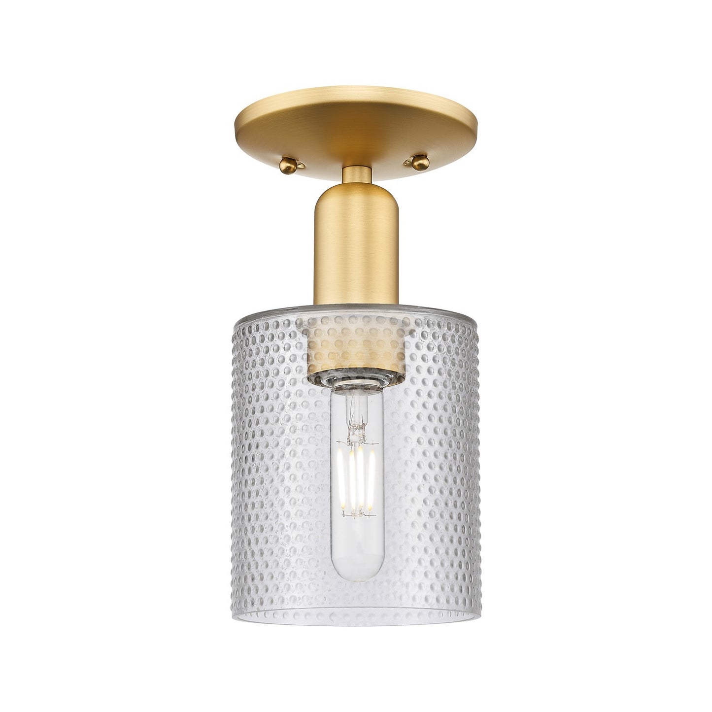 Innovations Cobbleskill 5in 1-Light Semi-Flush Mount | Industrial Satin Gold Steel and Clear Glass | Entryway & Hallway | 5 x 5 x | Model 716-1C-SG-G112