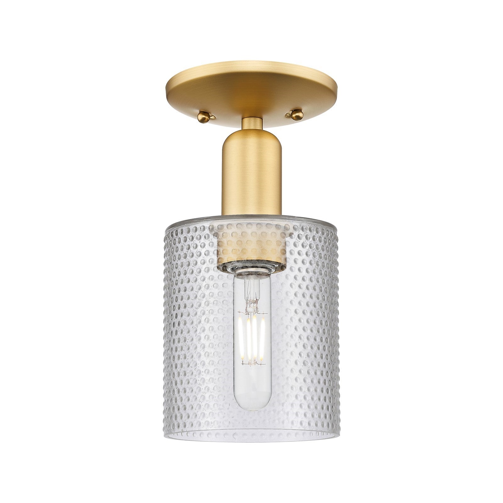Innovations Cobbleskill 5in 1-Light Semi-Flush Mount | Industrial Satin Gold Steel and Clear Glass | Entryway & Hallway | 5 x 5 x | Model 716-1C-SG-G112
