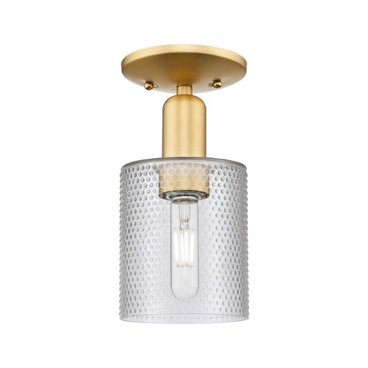 Innovations Cobbleskill 5in 1-Light Semi-Flush Mount | Industrial Satin Gold Steel and Clear Glass | Entryway & Hallway | 5 x 5 x | Model 716-1C-SG-G112