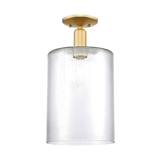 Innovations Cobbleskill 9in 1-Light Semi-Flush Mount | Industrial Satin Gold Steel and Clear Glass | Entryway & Hallway | 9 x | Model 716-1C-SG-G112-L