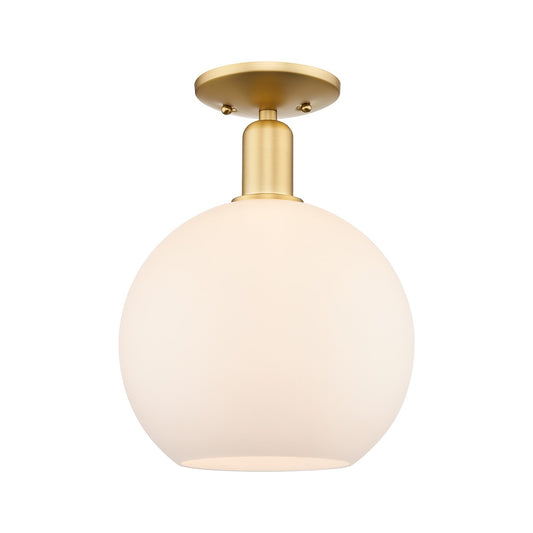 Innovations Athens 10in 1-Light Semi-Flush Mount | Industrial Satin Gold Steel and Matte White Glass | Entryway & Hallway | 10 x | Model 716-1C-SG-G121-10