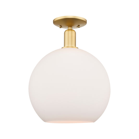 Innovations Athens 12in 1-Light Semi-Flush Mount | Industrial Satin Gold Steel and Matte White Glass | Damp-Rated Entryway & | Model 716-1C-SG-G121-12