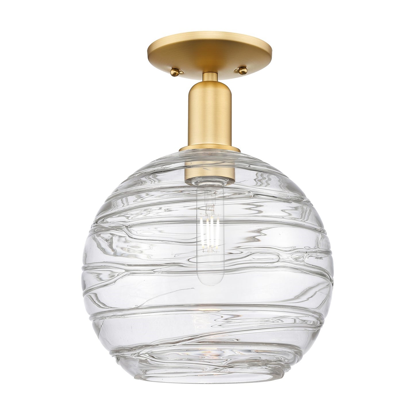 Innovations Athens Deco Swirl 10in 1-Light Semi-Flush Mount | Industrial Satin Gold Steel and Clear Deco Swirl Glass | Model 716-1C-SG-G1213-10CL
