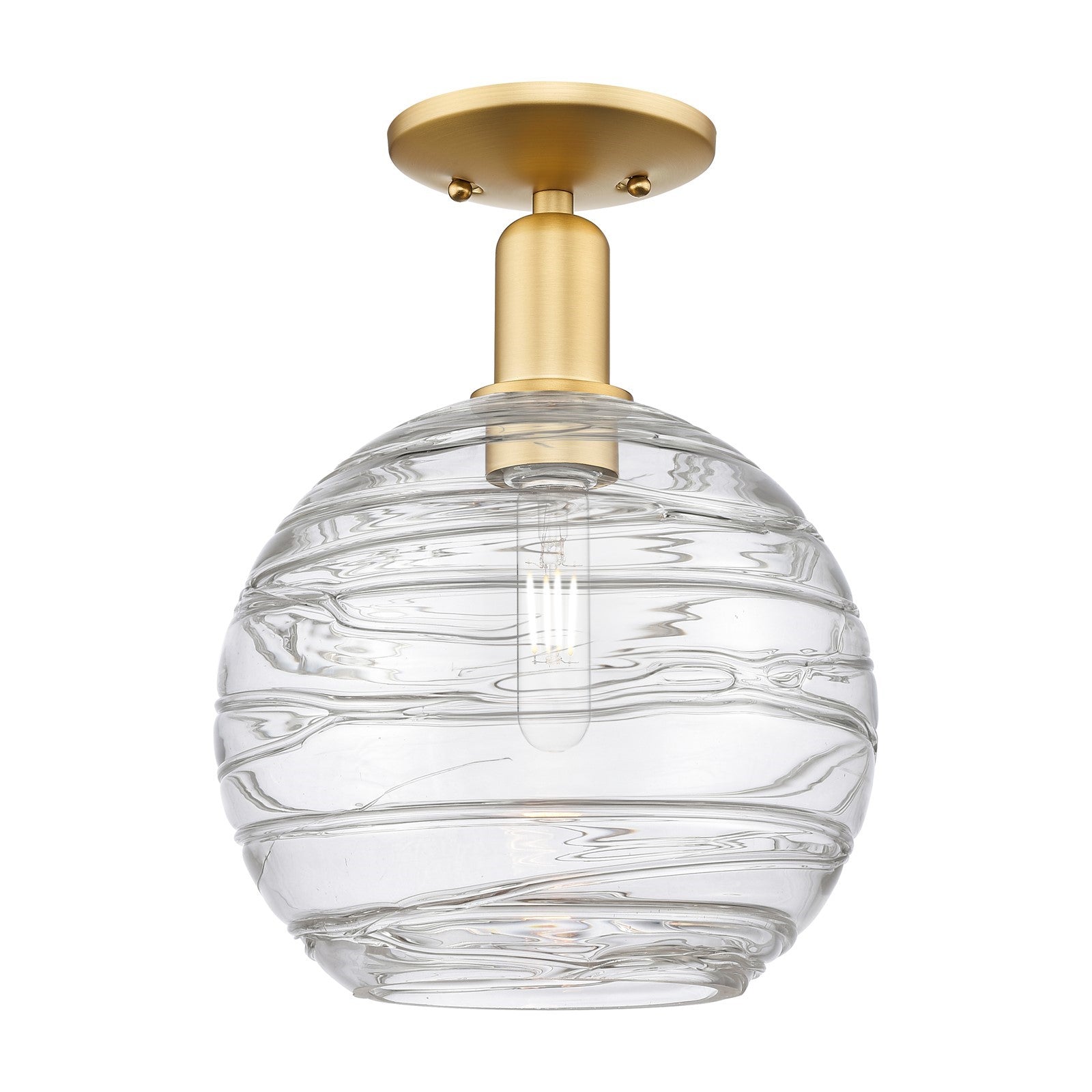 Innovations Athens Deco Swirl 10in 1-Light Semi-Flush Mount | Industrial Satin Gold Steel and Clear Deco Swirl Glass | Model 716-1C-SG-G1213-10CL