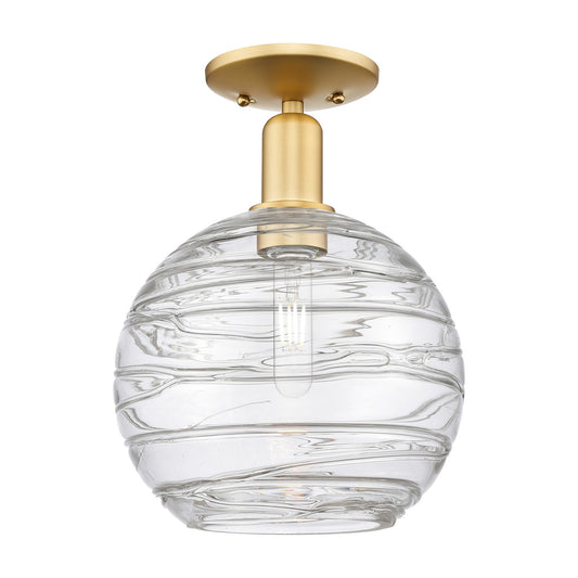 Innovations Athens Deco Swirl 10in 1-Light Semi-Flush Mount | Industrial Satin Gold Steel and Clear Deco Swirl Glass | Model 716-1C-SG-G1213-10CL