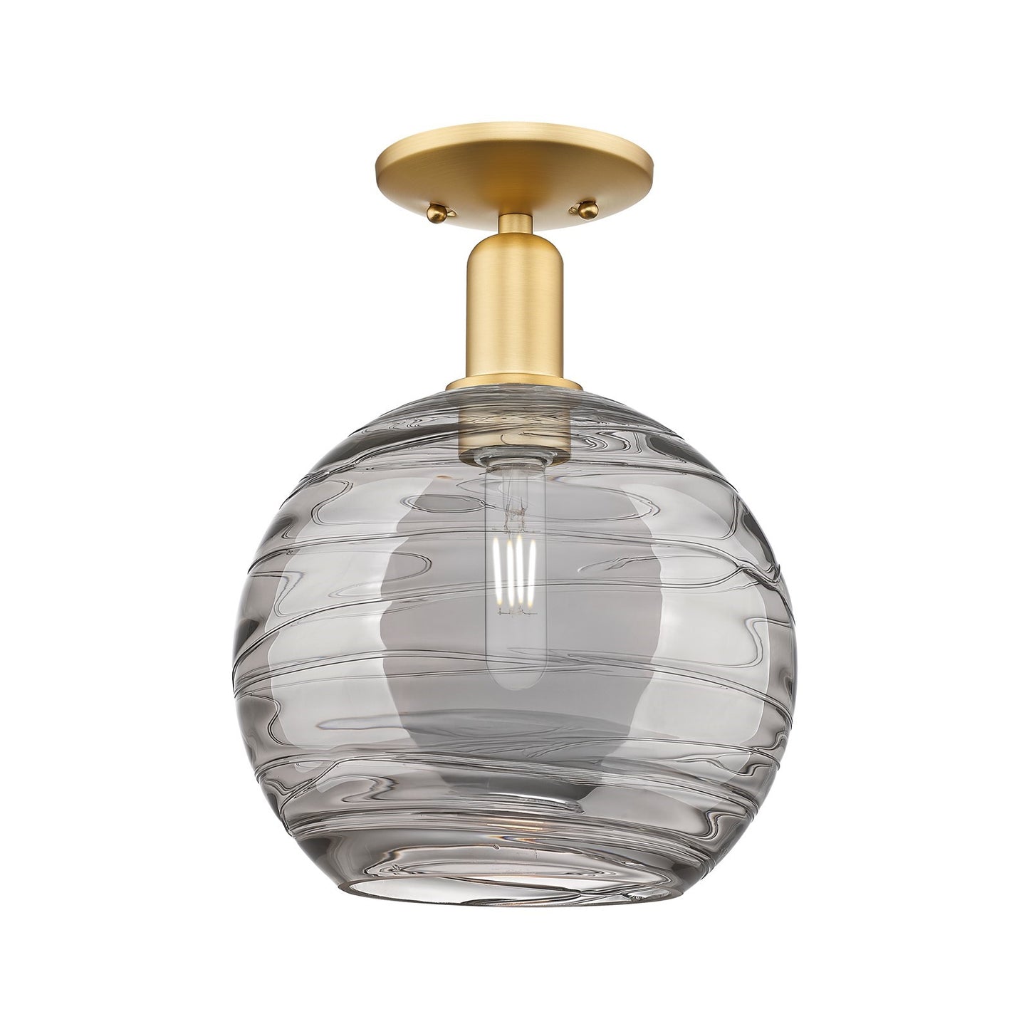 Innovations Athens Deco Swirl 10in 1-Light Semi-Flush Mount | Industrial Transitional Satin Gold Steel and Light Smoke Glass | Model 716-1C-SG-G1213-10SM