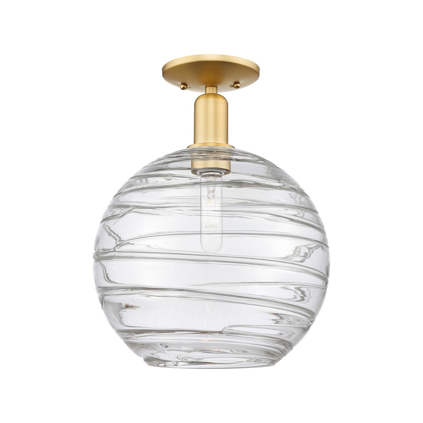 Innovations Athens Deco Swirl 12in 1-Light Semi-Flush Mount | Industrial Satin Gold Steel and Clear Deco Swirl Glass | Model 716-1C-SG-G1213-12CL