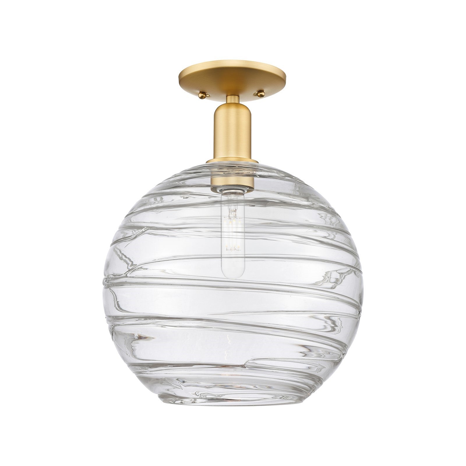 Innovations Athens Deco Swirl 12in 1-Light Semi-Flush Mount | Industrial Satin Gold Steel and Clear Deco Swirl Glass | Model 716-1C-SG-G1213-12CL