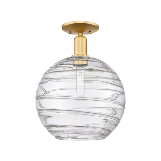 Innovations Athens Deco Swirl 12in 1-Light Semi-Flush Mount | Industrial Satin Gold Steel and Clear Deco Swirl Glass | Model 716-1C-SG-G1213-12CL