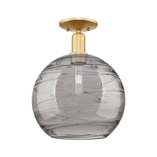 Innovations Athens Deco Swirl 12in 1-Light Semi-Flush Mount | Industrial Satin Gold Steel and Light Smoke Glass | Entryway & | Model 716-1C-SG-G1213-12SM