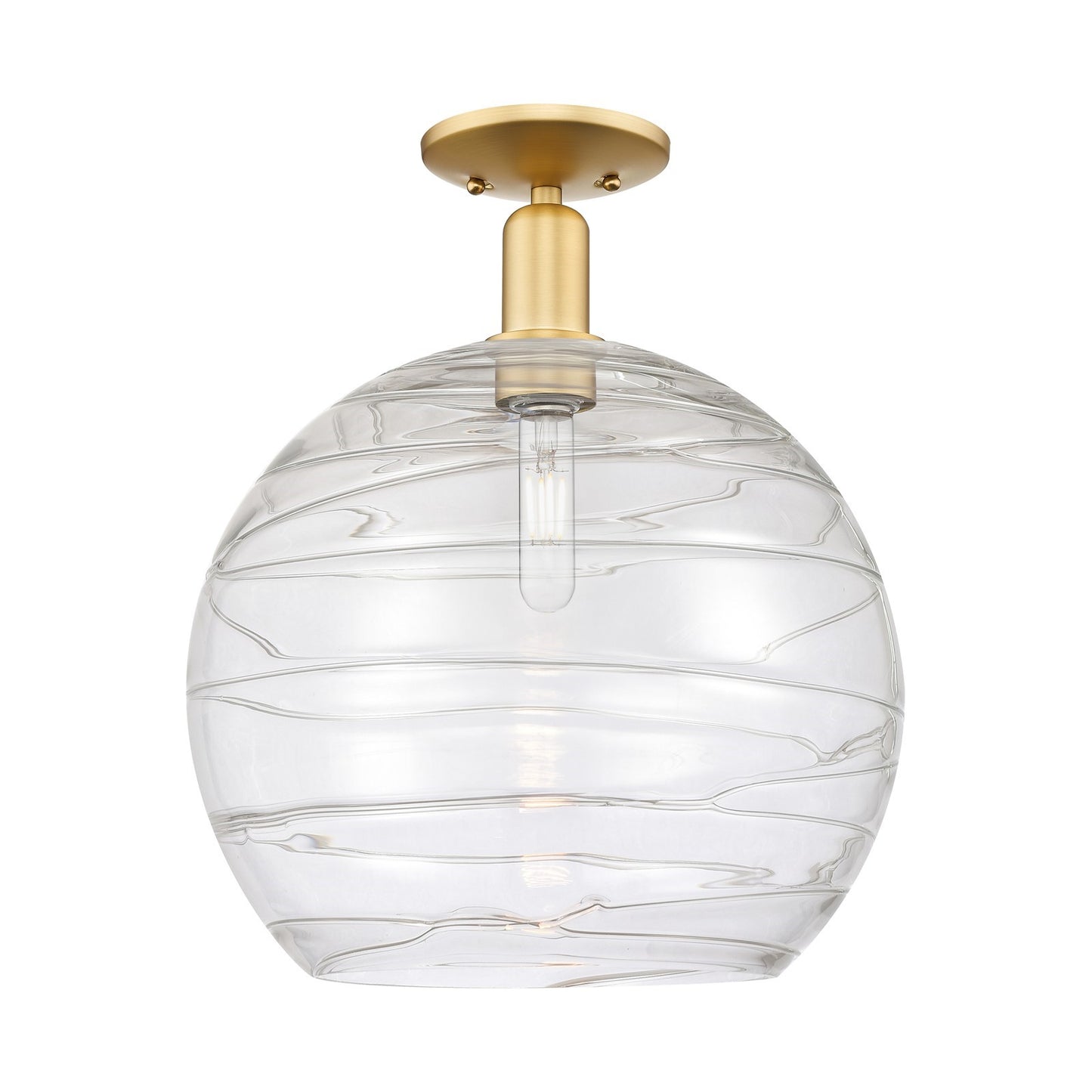 Innovations Athens Deco Swirl 14in 1-Light Semi-Flush Mount | Industrial Satin Gold Steel and Clear Deco Swirl Glass | Model 716-1C-SG-G1213-14CL