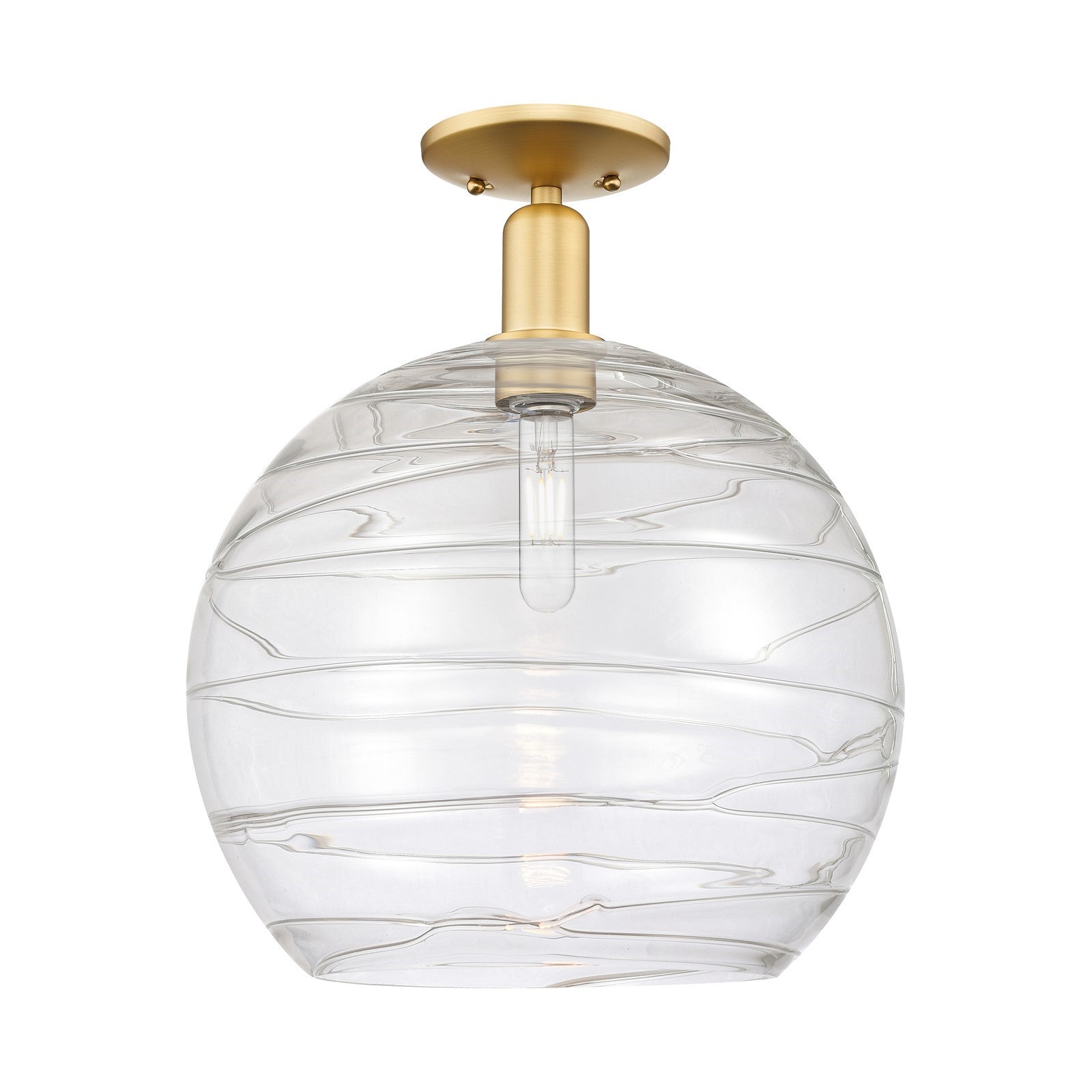 Innovations Athens Deco Swirl 14in 1-Light Semi-Flush Mount | Industrial Satin Gold Steel and Clear Deco Swirl Glass | Model 716-1C-SG-G1213-14CL