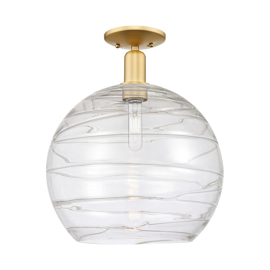 Innovations Athens Deco Swirl 14in 1-Light Semi-Flush Mount | Industrial Satin Gold Steel and Clear Deco Swirl Glass | Model 716-1C-SG-G1213-14CL