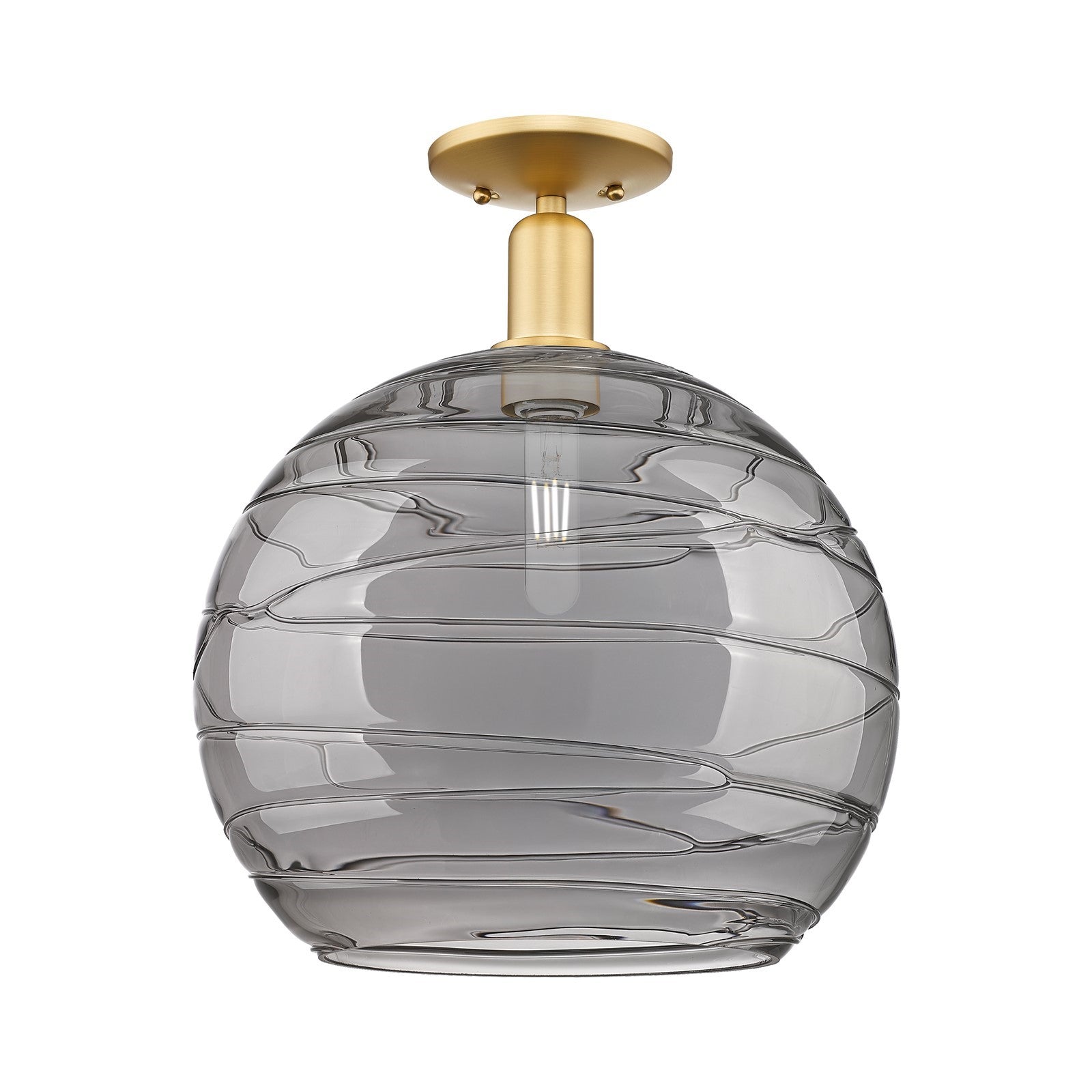 Innovations Athens Deco Swirl 14in 1-Light Semi-Flush Mount | Industrial Satin Gold Steel and Light Smoke Glass | Entryway & | Model 716-1C-SG-G1213-14SM