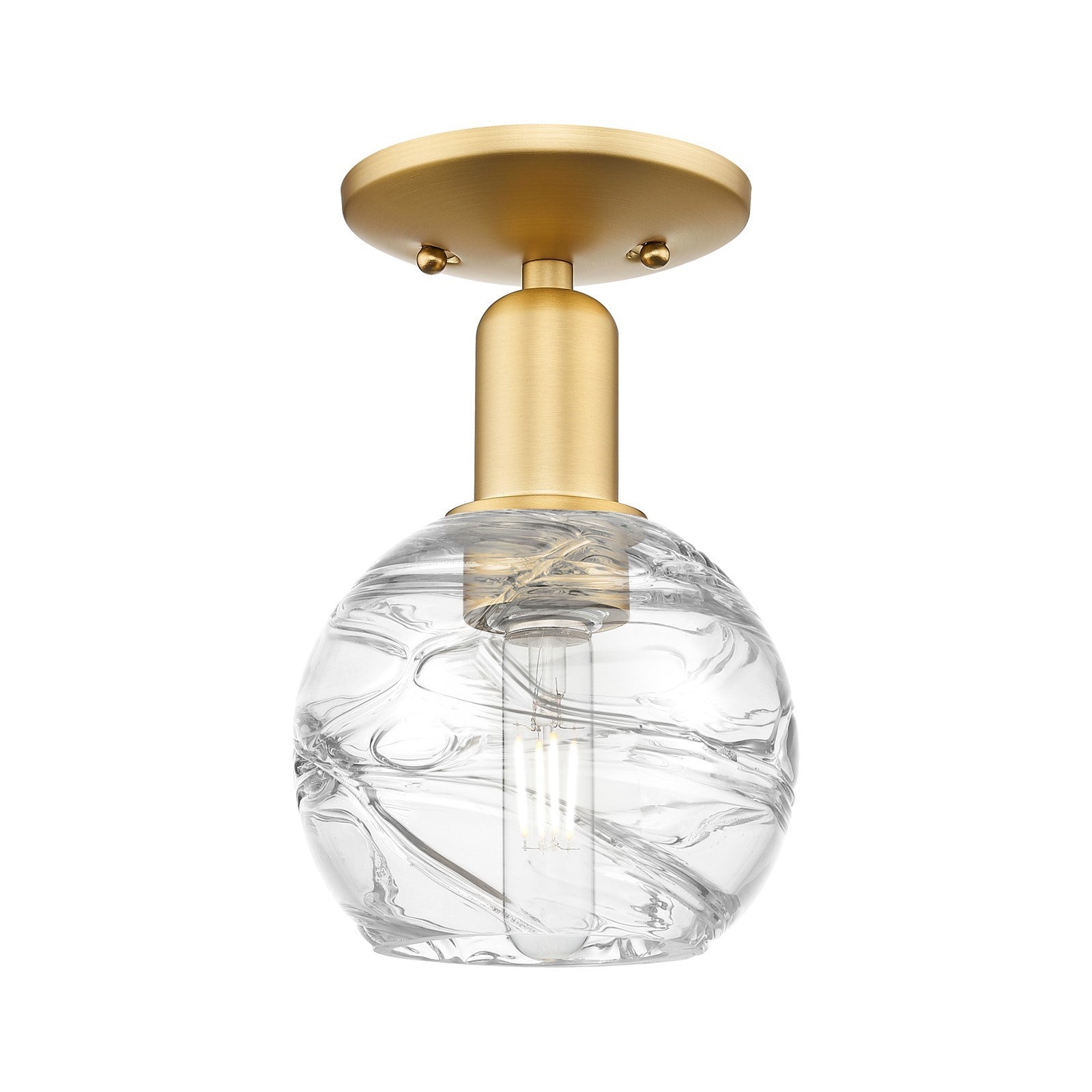 Innovations Athens Deco Swirl 6in 1-Light Semi-Flush Mount | Industrial Satin Gold Steel and Clear Deco Swirl Glass | Entryway | Model 716-1C-SG-G1213-6CL