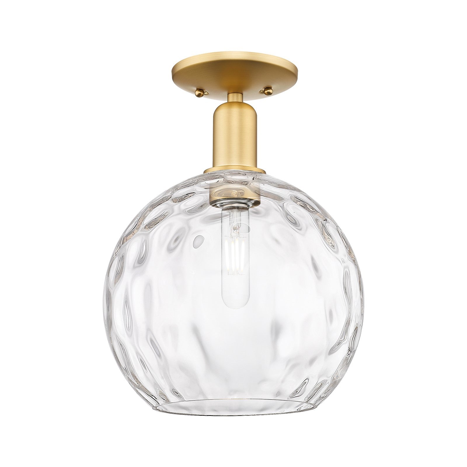Innovations Athens Water Glass 10in 1-Light Semi-Flush Mount | Industrial Satin Gold Steel and Clear Glass | Kitchen & Hallway | Model 716-1C-SG-G1215-10
