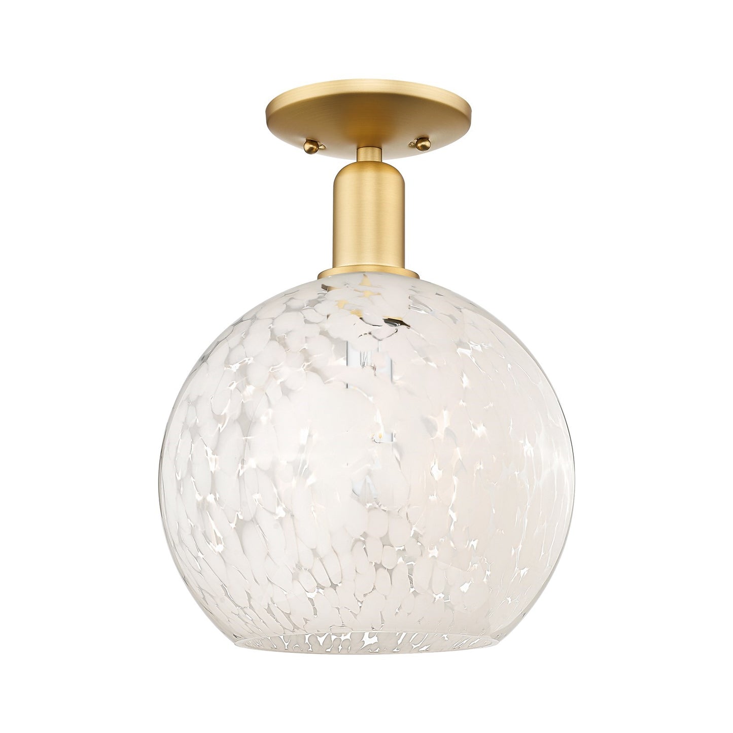 Innovations Lighting White Mouchette 10in 1-Light Semi-Flush | Industrial Satin Gold Steel and Cast Brass with White | Model 716-1C-SG-G1216-10WM