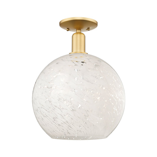 Innovations White Mouchette 12in 1-Light Semi-Flush Mount | Industrial Satin Gold Steel and White Mouchette Glass | Model 716-1C-SG-G1216-12WM