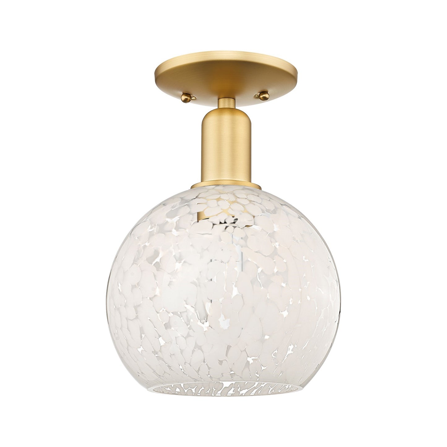 Innovations Lighting White Mouchette 8in 1-Light Semi-Flush Mount | Industrial Satin Gold Steel and White Mouchette Glass | Model 716-1C-SG-G1216-8WM