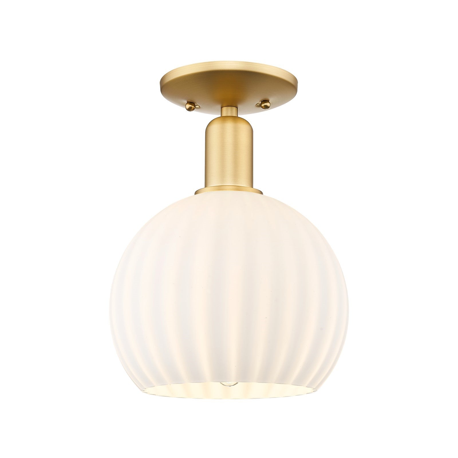 Innovations Lighting Arcadia 10in 1-Light Semi-Flush Mount | Industrial Satin Gold Steel and White Venetian Glass | Entryway | Model 716-1C-SG-G1217-10WV