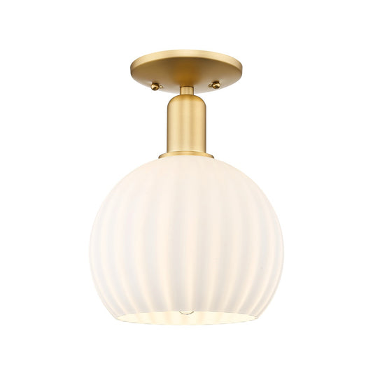 Innovations Lighting Arcadia 10in 1-Light Semi-Flush Mount | Industrial Satin Gold Steel and White Venetian Glass | Entryway | Model 716-1C-SG-G1217-10WV