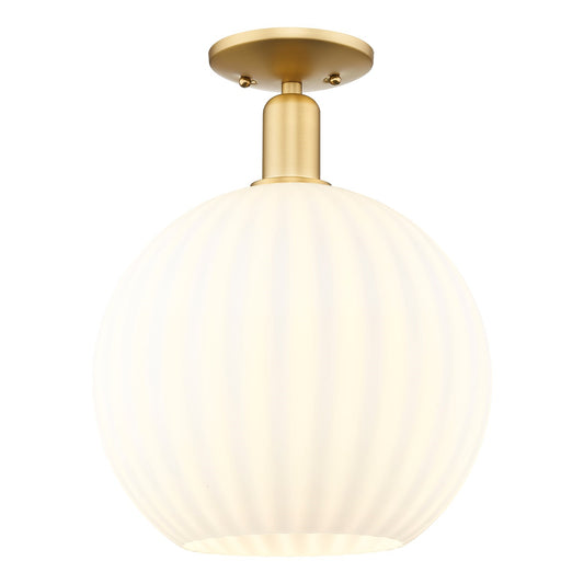 Innovations Lighting Arcadia 12in 1-Light Semi-Flush Mount | Industrial Satin Gold and White Venetian Glass | Entryway & | Model 716-1C-SG-G1217-12WV