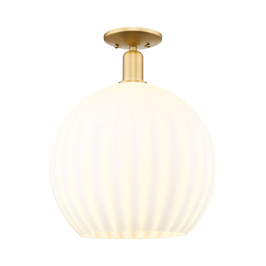 Innovations Arcadia 14in 1-Light Semi-Flush Mount | Industrial Satin Gold Steel and White Venetian Glass | Entryway & Hallway | Model 716-1C-SG-G1217-14WV
