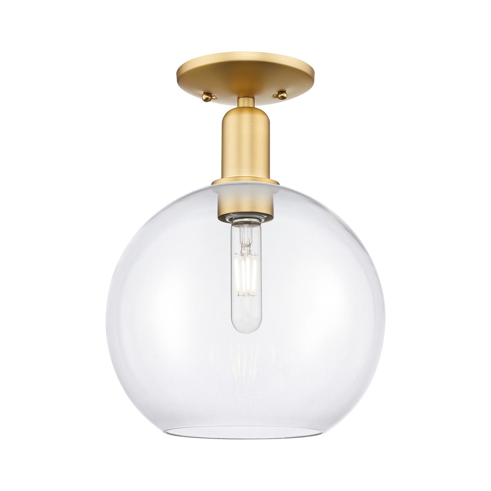 Innovations Athens 10in 1-Light Semi-Flush Mount | Industrial Satin Gold Steel and Clear Glass | Entryway & Hallway | 10 x 10 x | Model 716-1C-SG-G122-10