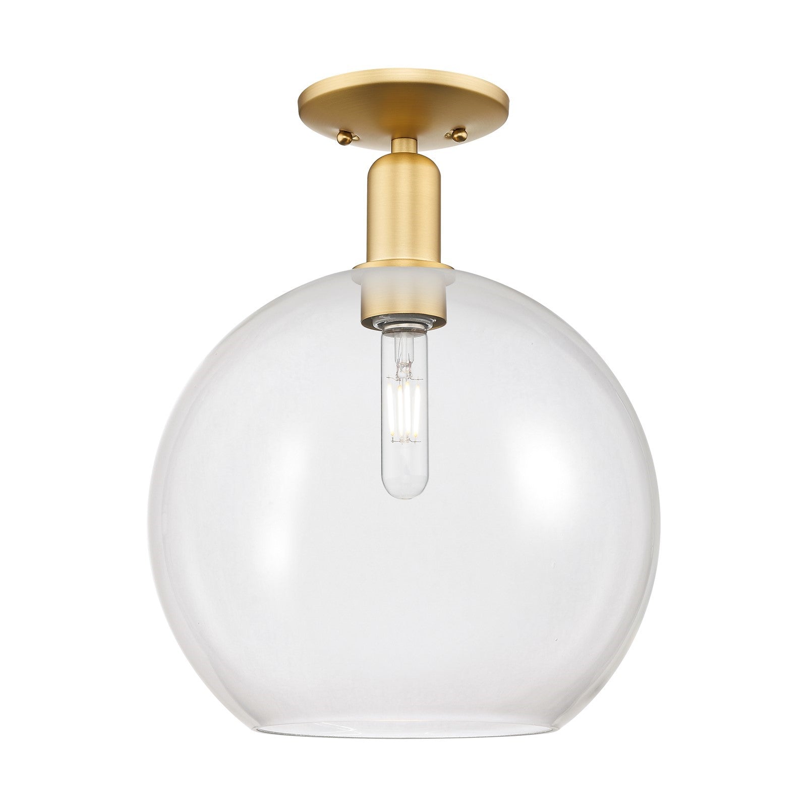 Innovations Athens 12in 1-Light Semi-Flush Mount | Industrial Satin Gold Steel and Clear Glass | Entryway & Hallway | 11.75 x | Model 716-1C-SG-G122-12